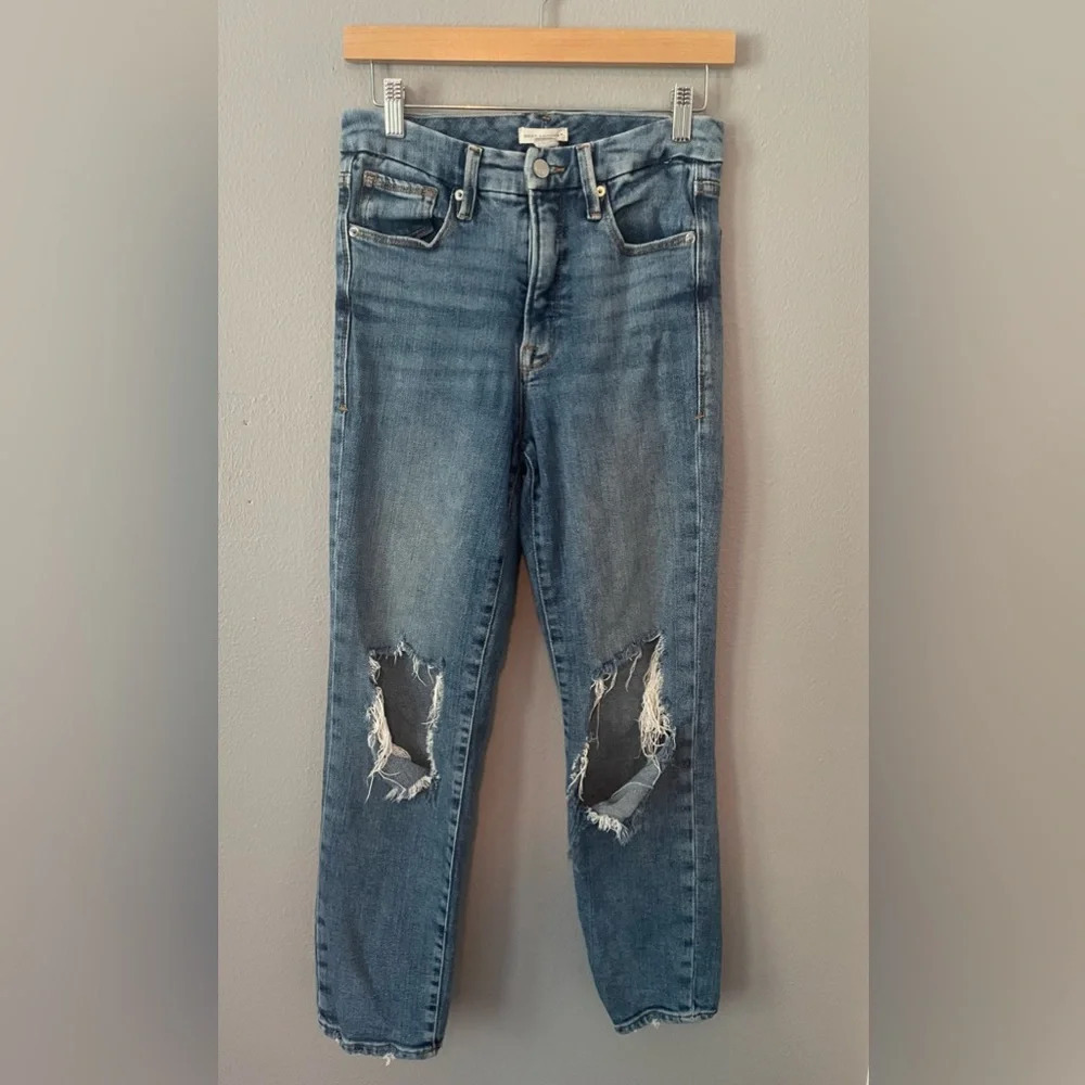 Good American Womens Super Distressed High Rise  Jeans size 6/28 -‎ Medium Wash